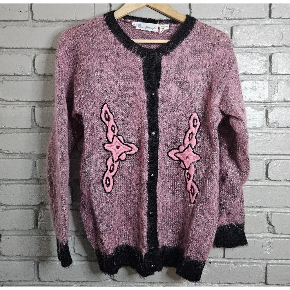 Magia Maglia Women's Sweater Kid Mohair Wool Made In Italy Size S Pink Sequin‎